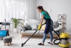une femme faisant ménage maison